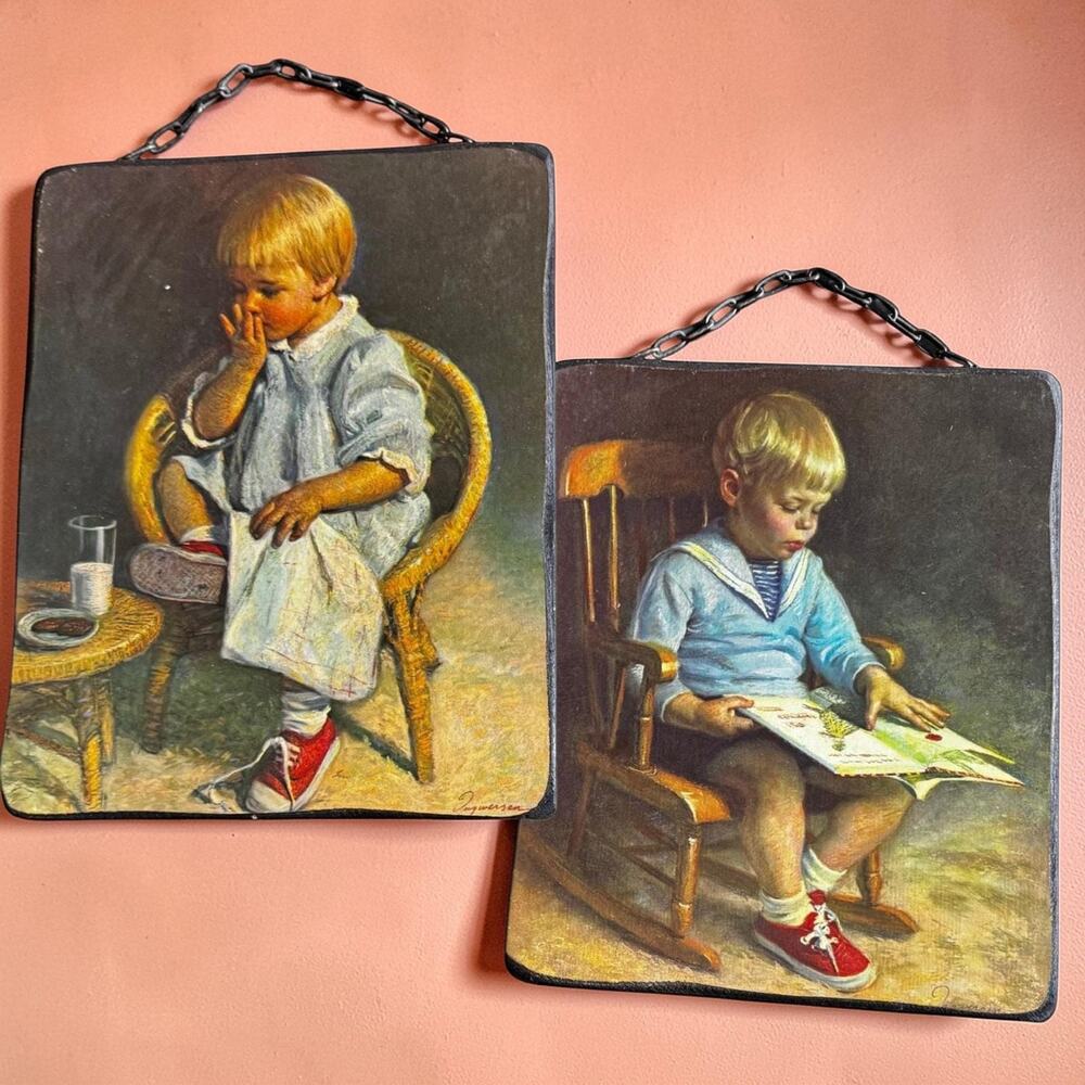 Vintage Wall Plaques Set of 2 Mid-Century Room Decor Retro Nursery Art